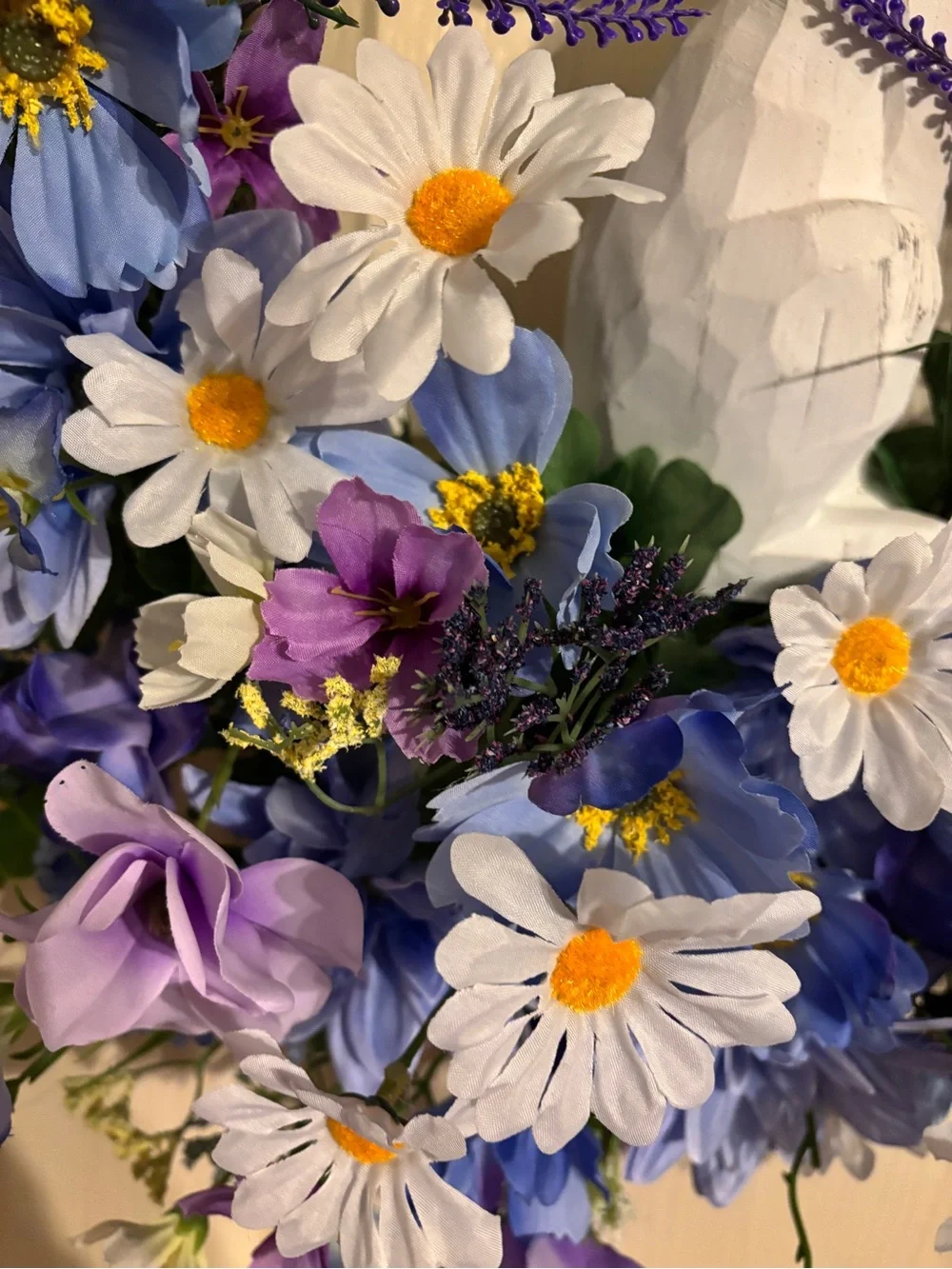 Spring Bunny Floral Wreath - Blue, White & Purple Faux Flowers